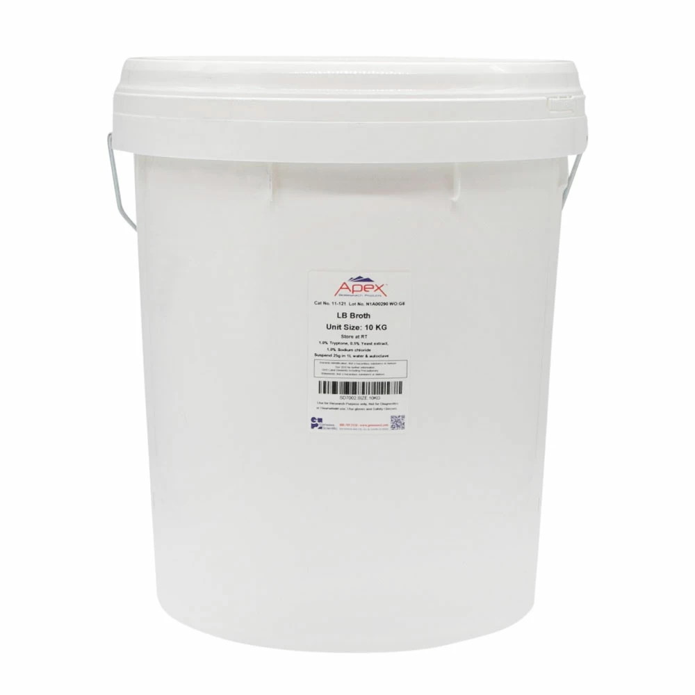 Apex Bioresearch Products 11-121 LB Broth (Miller) Mix, 10kg, High Salt, Powder Premix, 10kg/Unit primary image