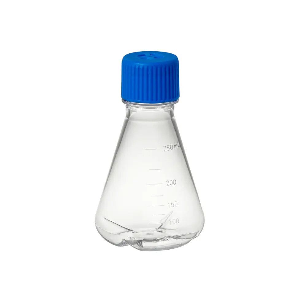 MTC Bio F4061-B 250ml Erlenmeyer Flask, Baffled Bottom,Sterile, With Vented Screw Cap, 12 Flasks/Unit Primary Image