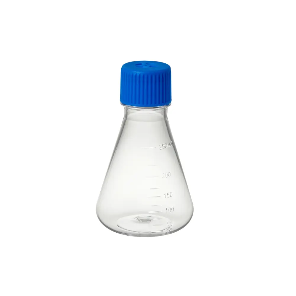 MTC Bio F4061-F 250ml Erlenmeyer Flask, Flat Bottom, Sterile, With Vented Screw Cap, 12 Flasks/Unit Primary Image