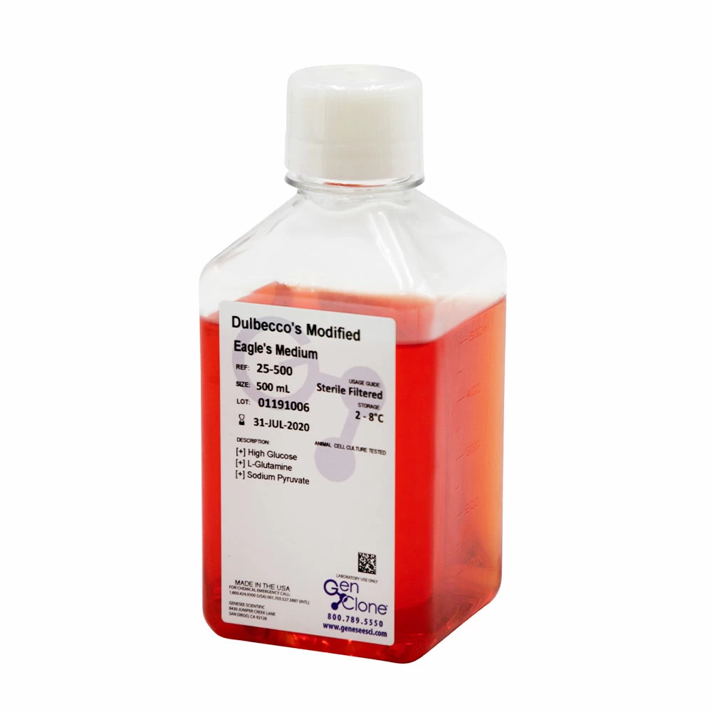 GenClone 25-500 DMEM, High Glucose, with L-Glutamine, with Sodium Pyruvate, 6 x 500 mL/Unit primary image