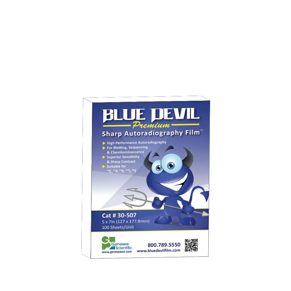 Genesee Scientific 30-101L Autoradiography Film, 8 x 10in, Blue Devil Lite, Interleaved, 100 Sheets/Unit primary image