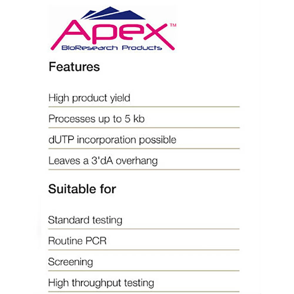 Apex Bioresearch Products 42-803B3 Apex Taq, 10,000Units, 5u/ul, 10X Combination Buffer, 20 x 500u/Unit tertiary image